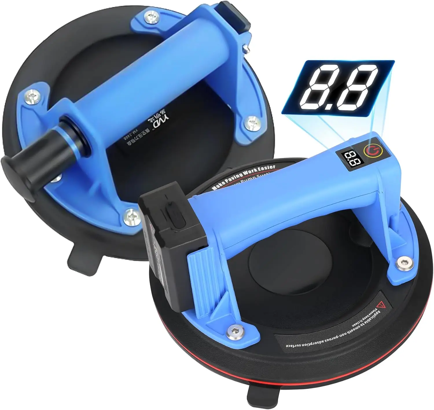 

8" Electric Vacuum Suction Cups, 600 lbs Load, LED Display, Type-C Charging for Glass and Tile Lifting (2-Pack)