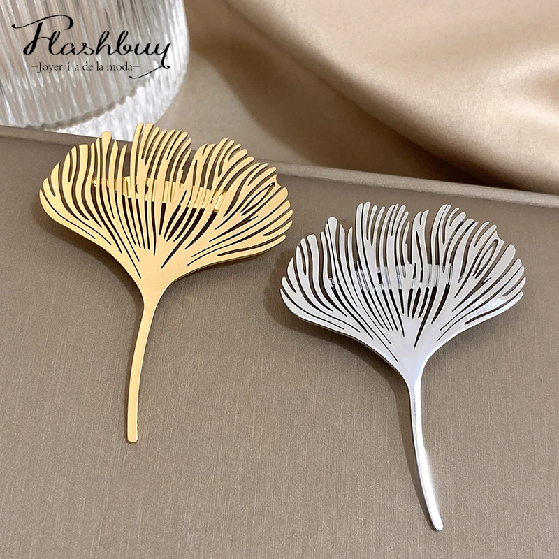 Fashion Women's Brooch Stainless Steel Metal Ginkgo Biloba Brooch Suit Decoration Brooch Pin Accessories Gift