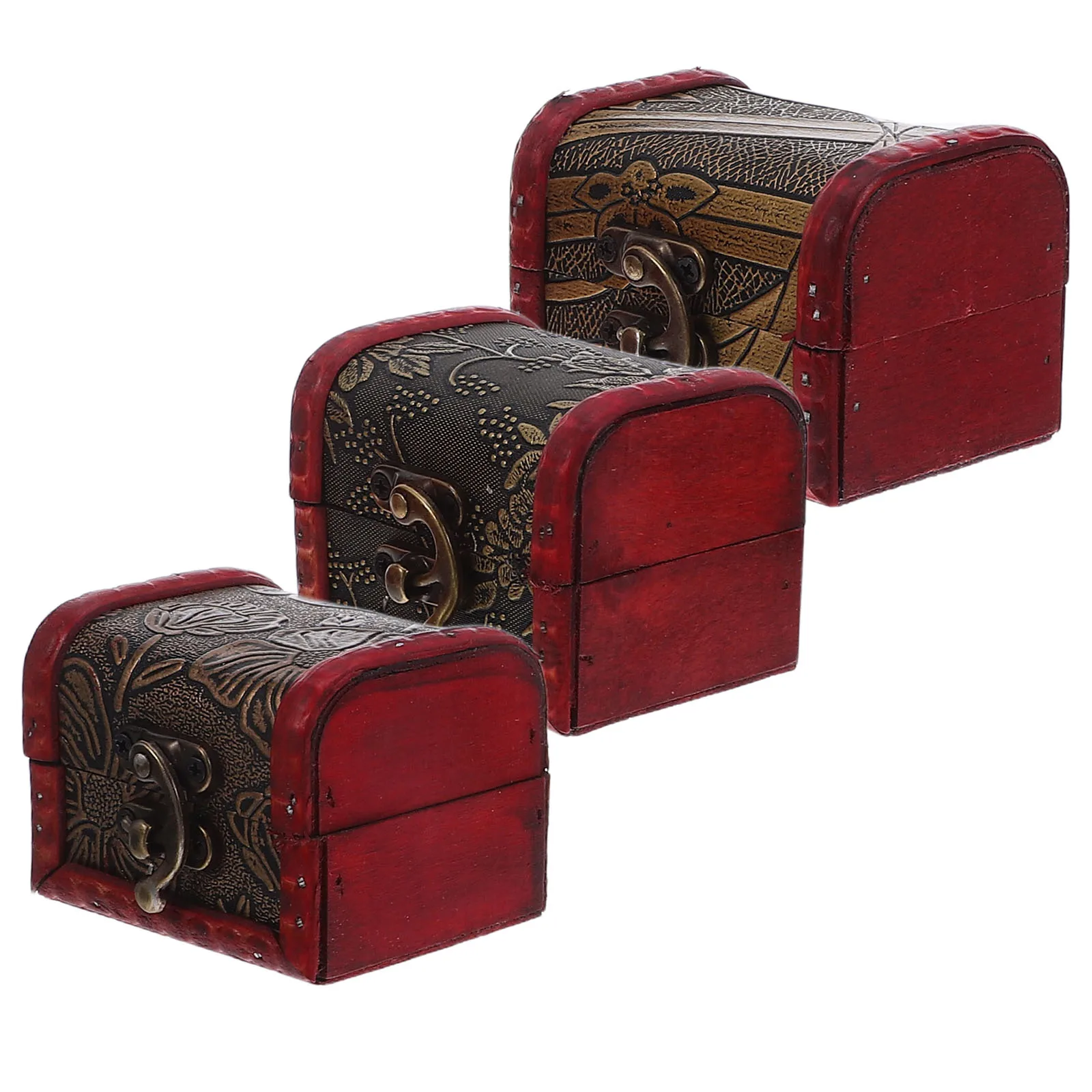 

3 шт., винтажная деревянная комод, ретро-органайзер для ювелирных изделий, крышка, засов, сувенир на память, сундук с сокровищами, серьги, безделушки для макияжа