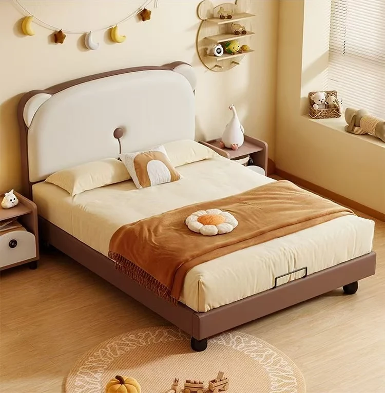 ！@Wooden Full Bed for Kids Modern Minimalist Design Twin Size Animal Cartoon Bear Bed