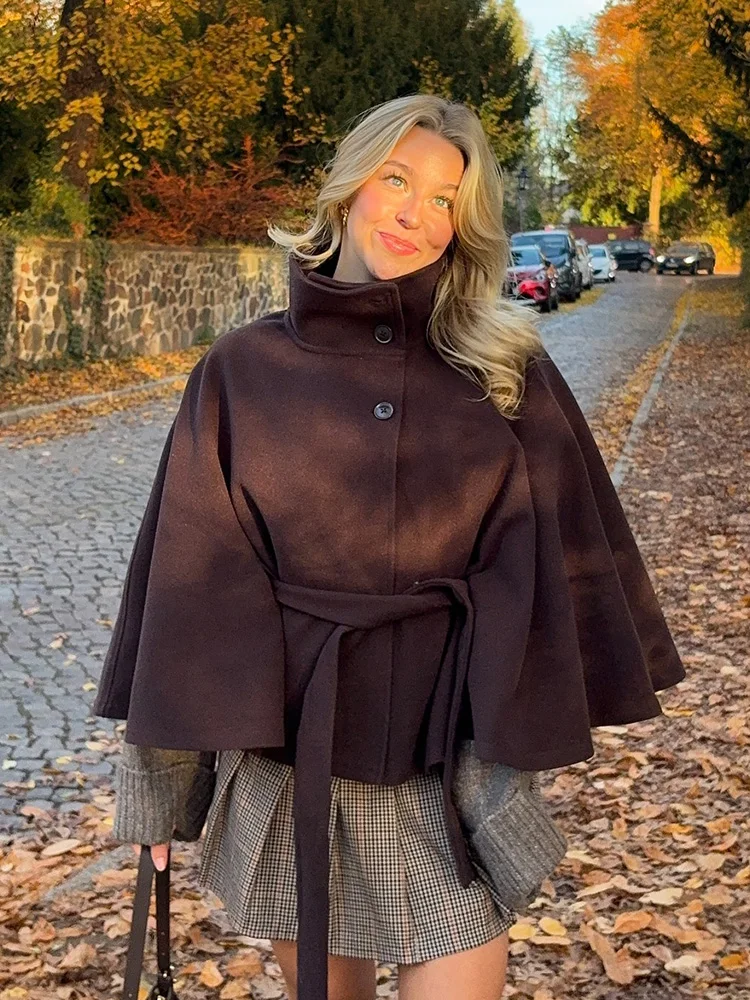 

HH Woman's Autumn Casual Chic Short Jackets Solid High Collar Belt Decorate Button Women's New Fashion Long Sleeves Coats 2025