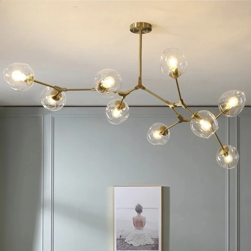 

Nordic Personality Branch Row Multi Head Glass Pendant Lamps Bedroom Restaurant Living Room Kitchen Modern Luxury Hanging Lights