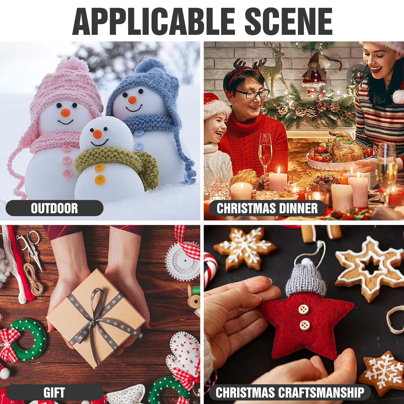 320pcs DIY Christmas Craft Kit – Plastic Buttons, Mini Hats, Snowman Noses for Jewelry Making & Holiday Crafts