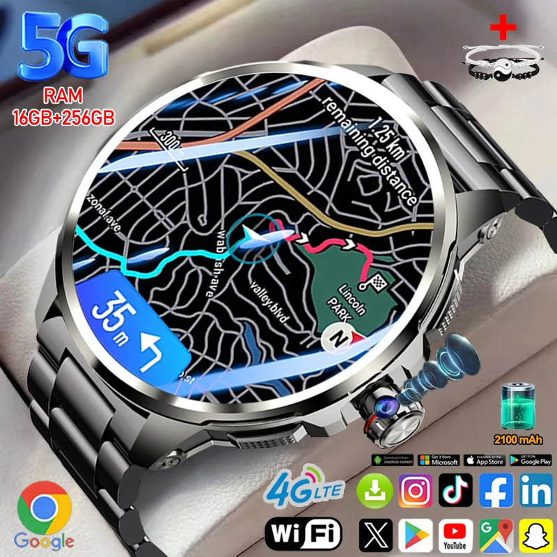 5G/4G Smart Watch 1.95 inch HD AMOLED 16GB+256GB RAM 190° Camera GPS WIFI Google Download Smartwatch 2100mah Battery Android 9.0