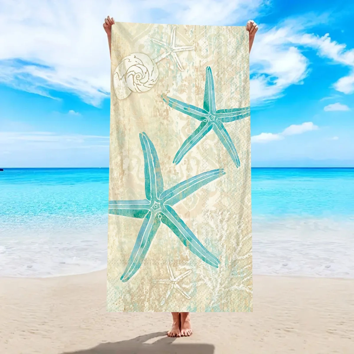 Serviette de plage Ocean Element en fibres ultrafines (1 pièce), séchage rapide et absorbante, multifonctionnelle, idéale pour la natation et le sport._voghion.com