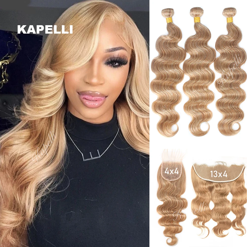 

Honey Blonde Bundles with Closure Human Hair 13x4 13x6 Lace Frontal Body Wave Bundles Hair With 4x4 Closure Brazilian Hair Weave