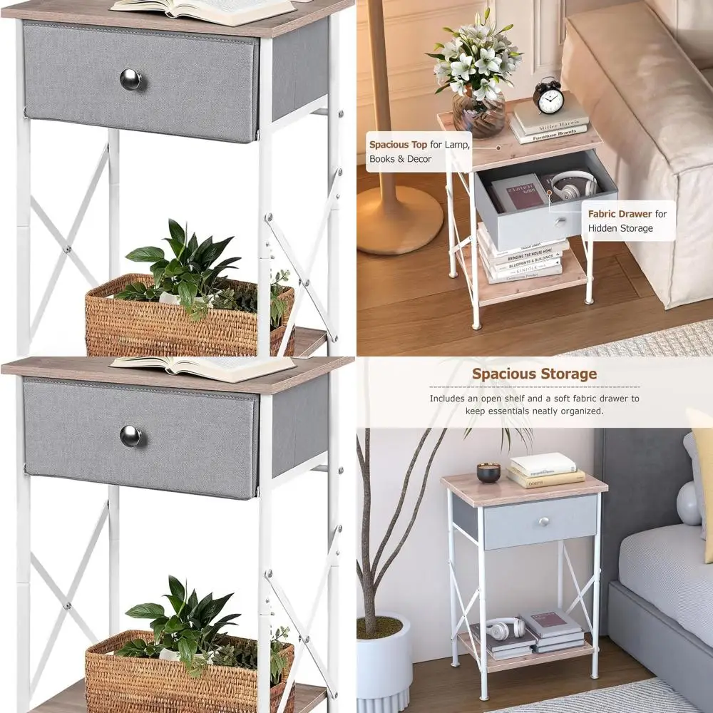

Compact Storage Nightstand with Adjustable Legs, Light Brown Wood End Table for Bedroom/Living Room, Ideal for Modern Farmhouse