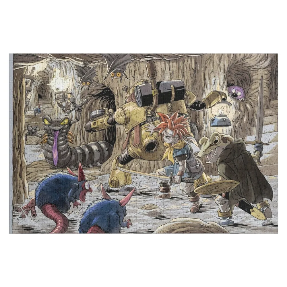 Crono, Robo, and Frog Traverse a Dark Cavern Filled With Monsters Chrono Trigger Jigsaw Puzzle Custom Name Wood Puzzle