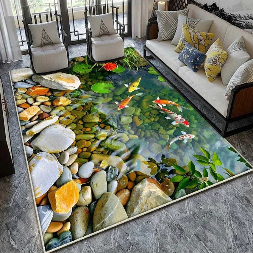 VIKAMA Non-slip Washable 3D Optical Illusion Koi Fish Rug for Living Room Bedroom 200x300 cm