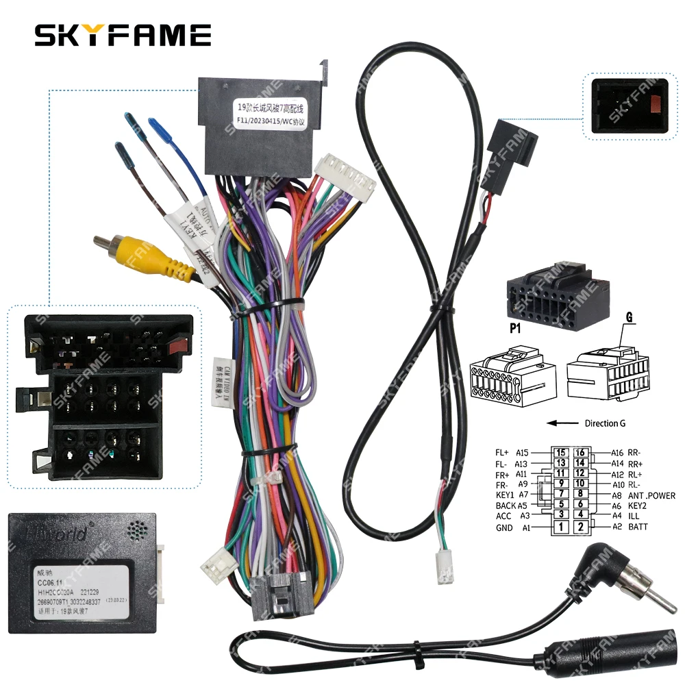 SKYFAME Car 16pin Wiring Harness Adapter Canbus Box Decoder Android Radio Power Cable For Great Wall Steed Wingle 7