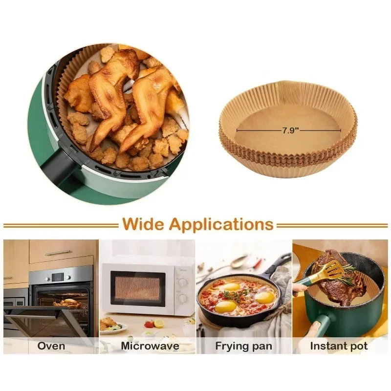 100 Pcs Air Fryer Liners –  Air Fryer Disposable Paper liner, Unbleached Oil-proof Airfryer Liners, Fryer Parchment Paper Liners