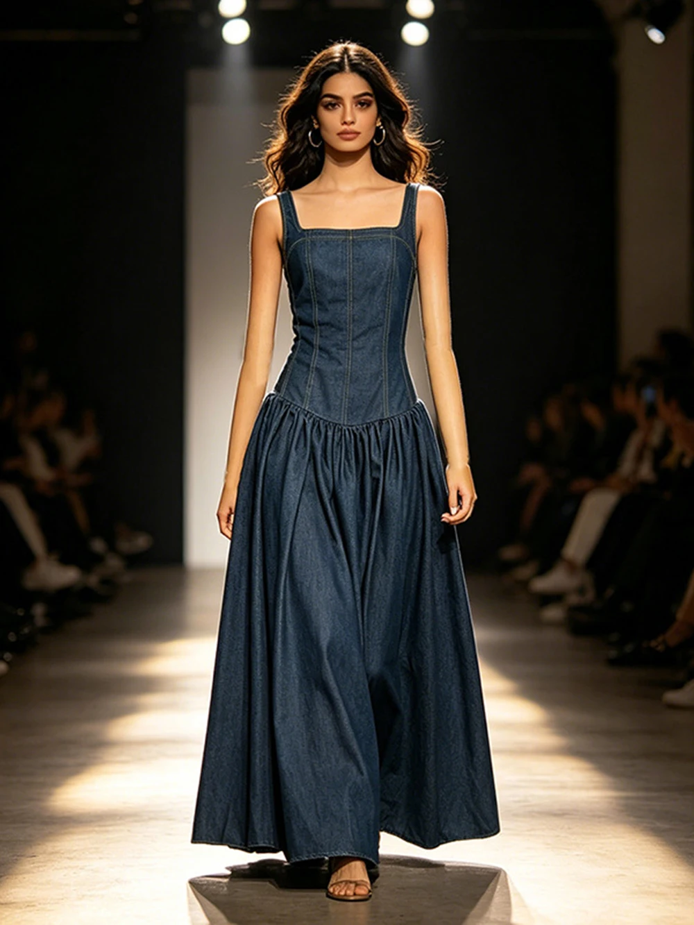 

Summer New Long Dress Design With Slim Fit And Waist Cinching Temperament Vacation Suspender Denim Dress With High-End Feel