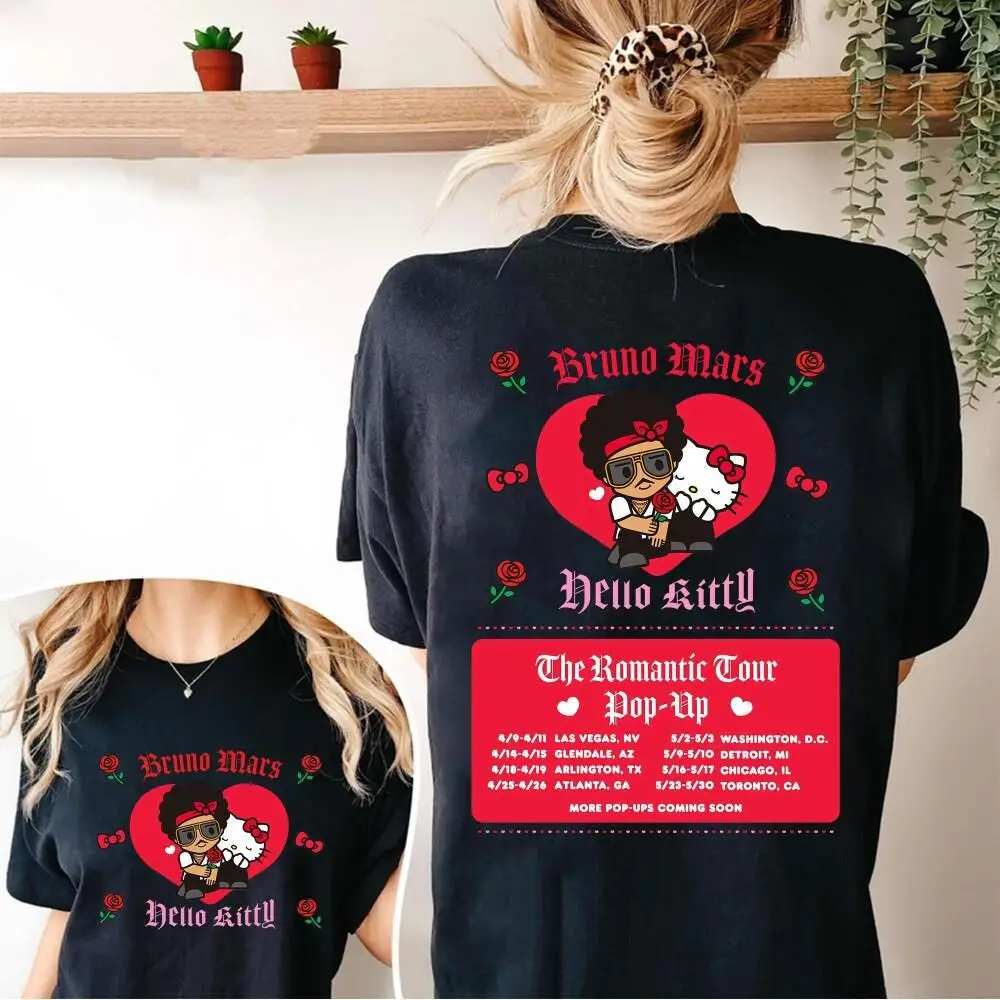 2026 Sanrio Hello Kitty Bruno Mars Summer Men's and Women's Pure Cotton T-shirt Comfortable, Breathable, High Quality Ins Y2k