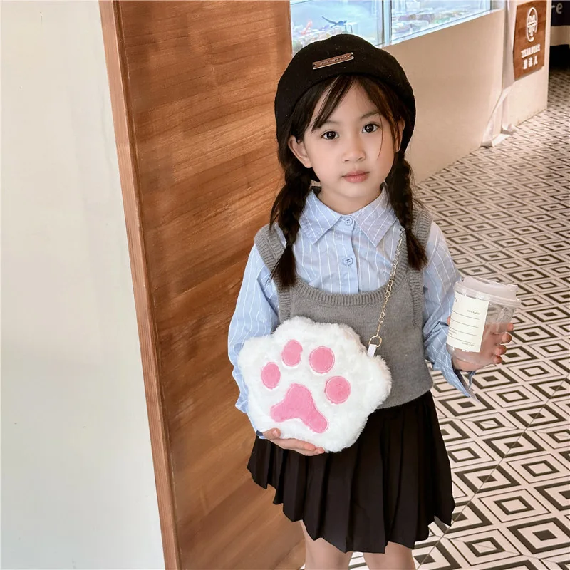 Plush Cartoon Girl's Bag Cute Cat Claws Soft Girl Chain Shoulder Crossbody Bag Girl's Coin Purse Birthday Gift 2026 New