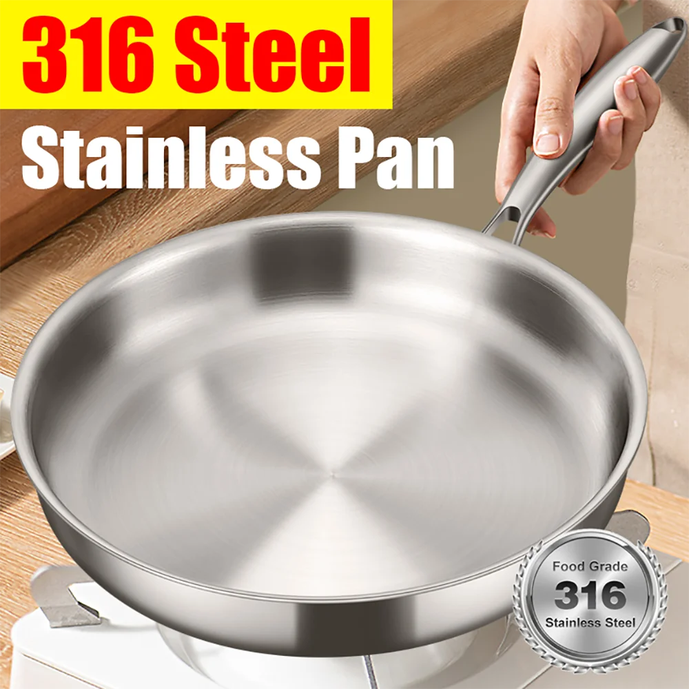 316 Stainless Steel Pan Non Stick Cooking Frying Pots Uncoated Wok Pan Kitchen Cookware For Gas Stove and Induction Pots Cooker