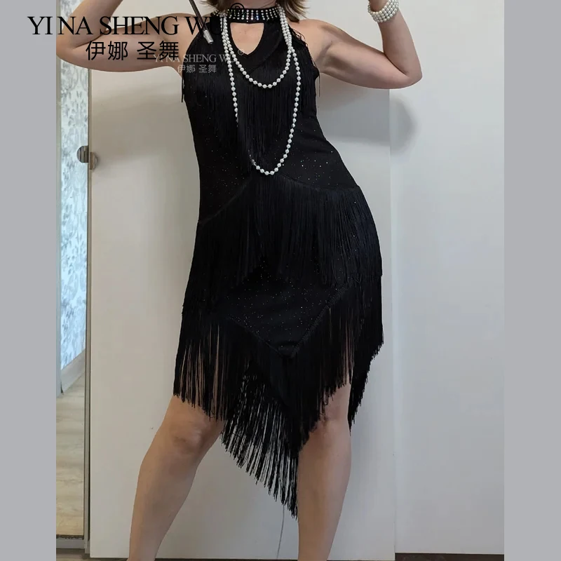 Women Tassel Latin Dance Dress Professional Stage Performance Costume Rumba Tango Samba Irregular Tassel Dress Latin Costumes