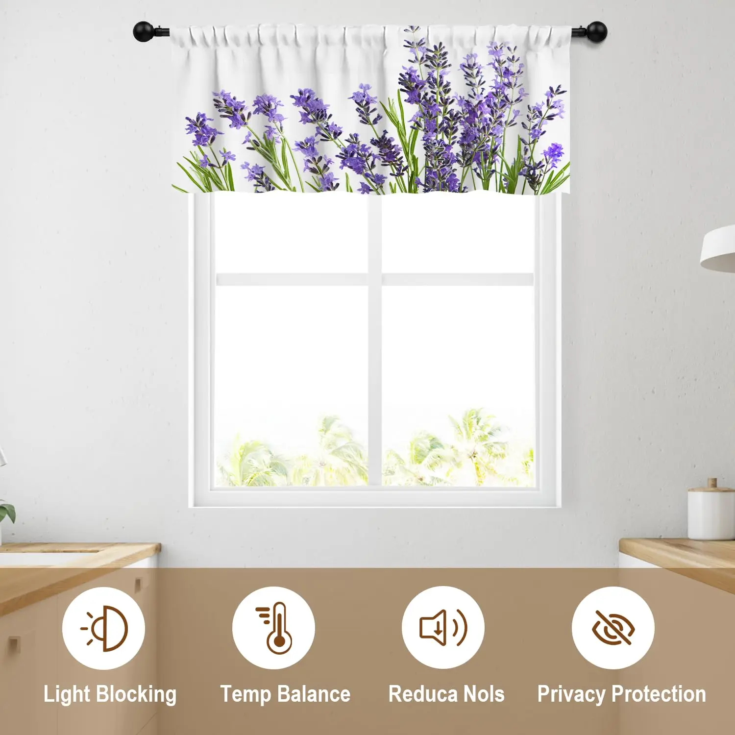 4 Panels Curtain Valances for Kitchen Windows/Living Room/Bedroom, Purple Decorative Rod Pocket Valances Window Treatments