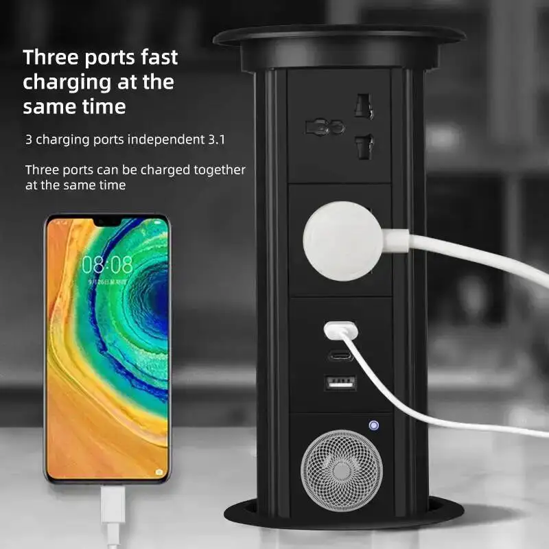 Herepow Automatic Pop Up Socket EU FR UK US Universal Standard Plug Adapter Lift Smart Home Appliance USB Type-c Bluetooth Audio