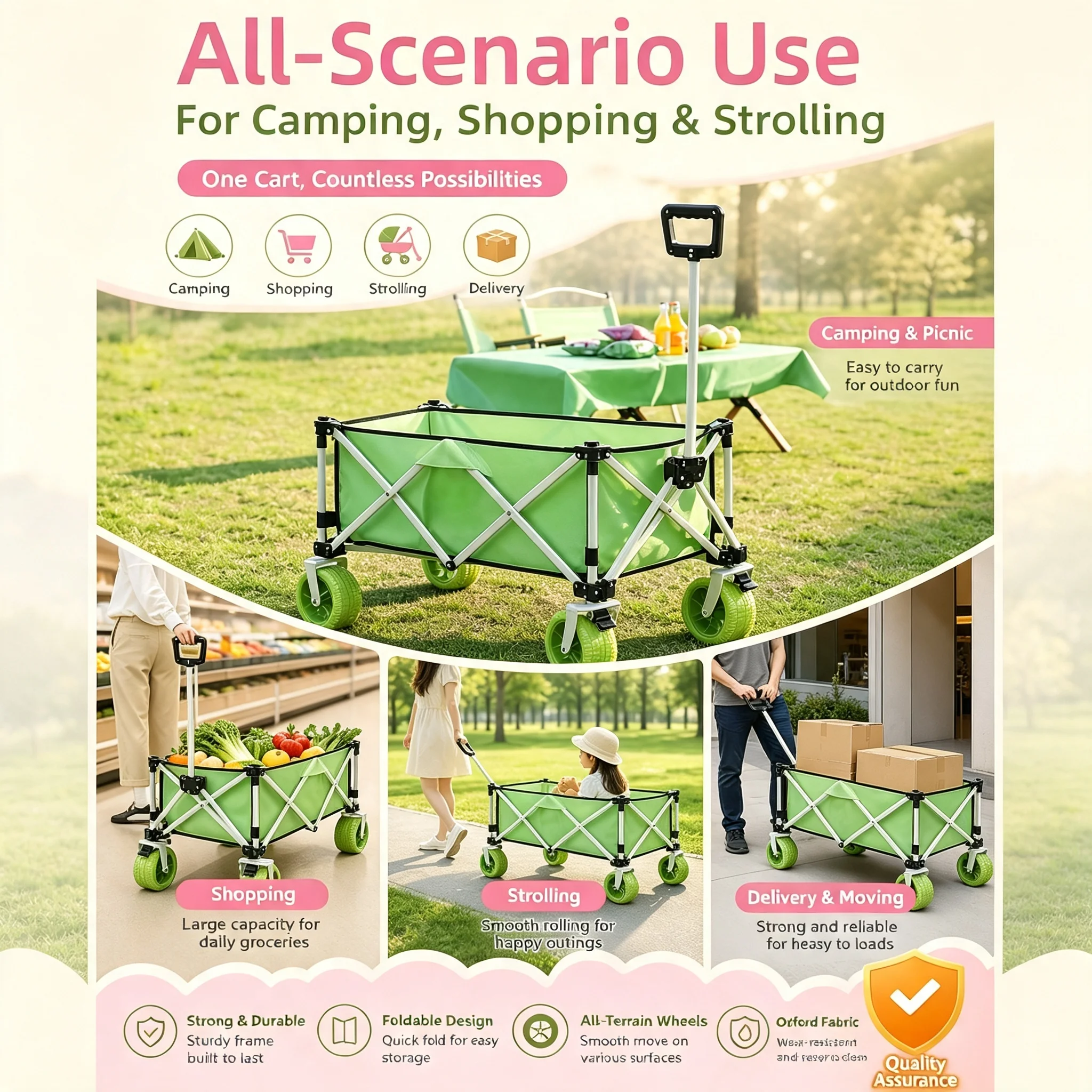 Outdoor Camping Shop - Foldable Oxford Cloth Utility Cart with
