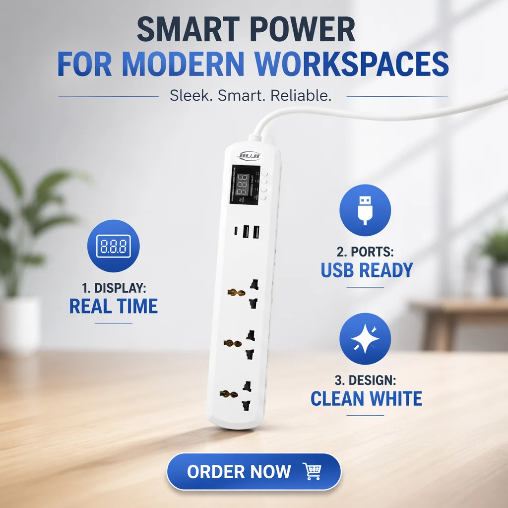 JJSVA FC4 QC3 USB VA Protector Power Strip with 4 Outlets Adjustable Voltage/Current WIFI Enabled 16A Plug Socket