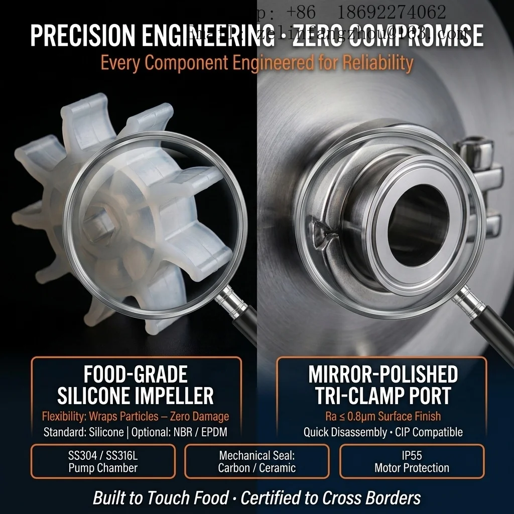 Brewery Sanitary Centrifugal Pump SS316L Stainless Food Grade Beer Wort CIP Return Low Shear Electric OEM ODM Heavy Pro