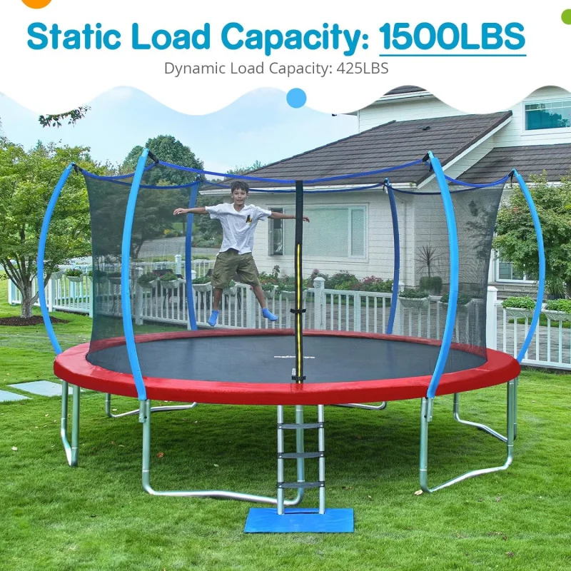 1500LBS Weight Capacity No-Gap Design 15 14 12 10FT Trampoline for Kids with Safety Enclosure Net Outdoor Backyards Trampolines