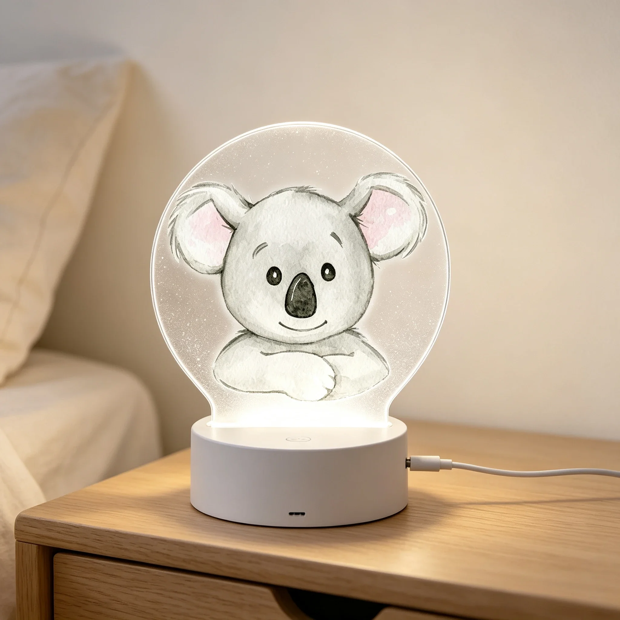 Watercolor Hand Drawn Koala Acrylic 3D Night Light Bedroom Decor Lamp，Minimalist Animal Watercolor Pattern Acrylic Illusion Lamp Children Gift Light