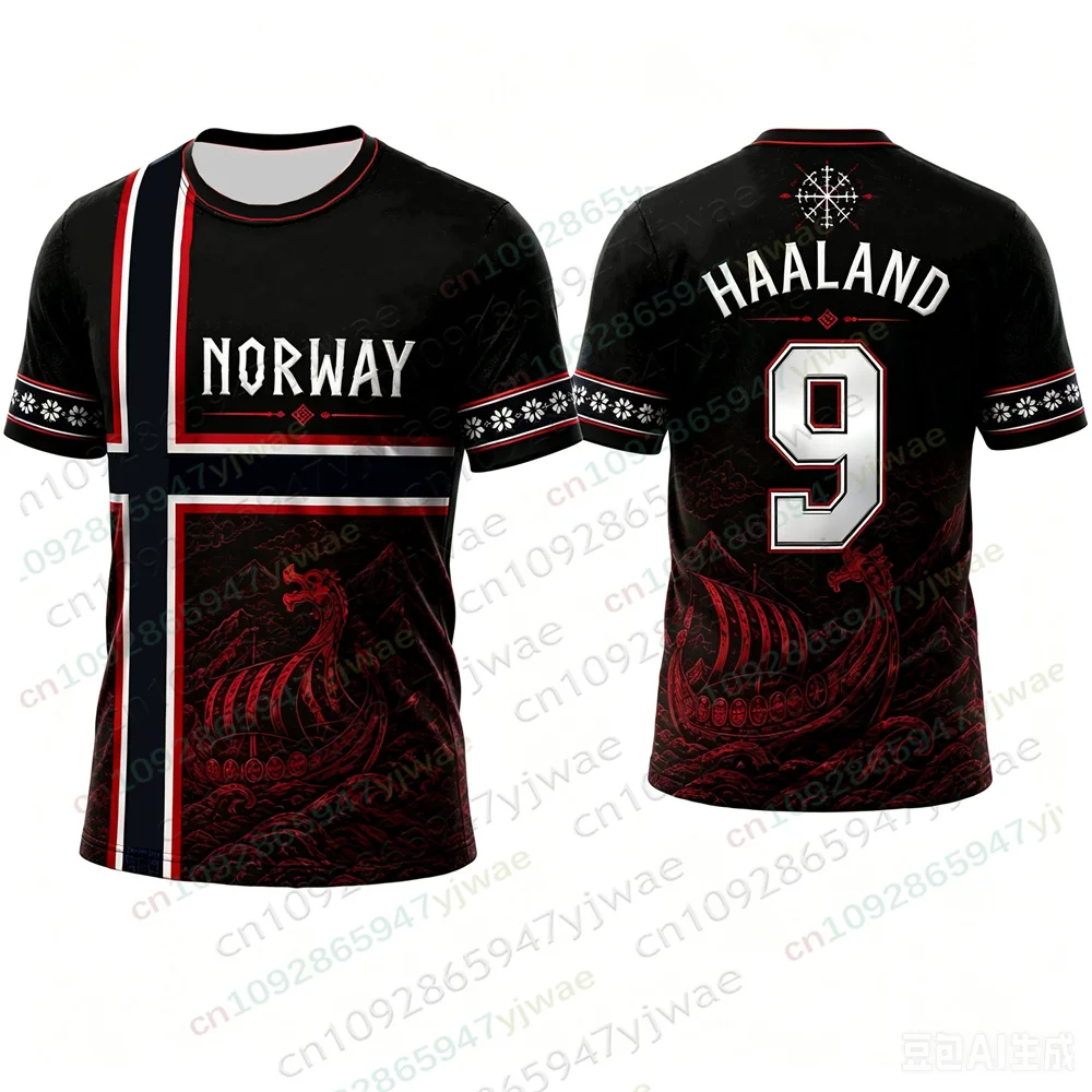 Image of Norwegen Nr.9 Haaland Fußballtrikot Wikinger-Kultur-Shirt Atmungsaktive Schnelltrocknende Sportbekleidung Fan-Geschenk Erwachsenen- und Kinder-T-Shirt