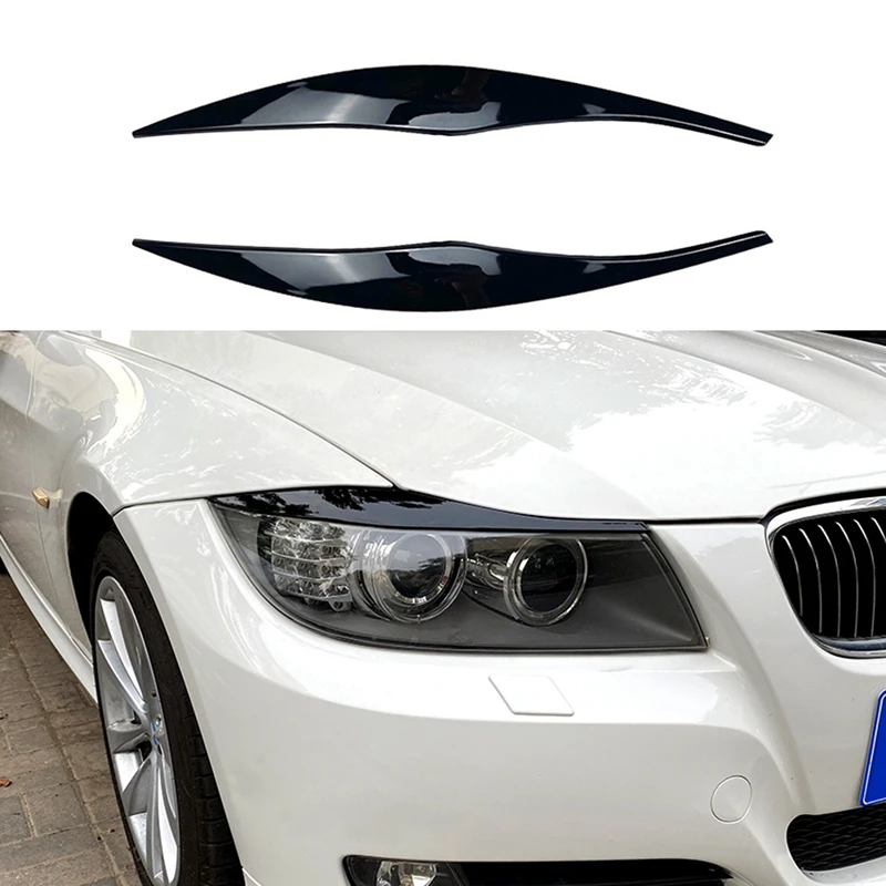 Penutup lampu depan BMW, Pelindung lampu depan Strip penghias alis hitam mengkilap untuk BMW 3-Series E90 E91 320I 330I 2005-2012