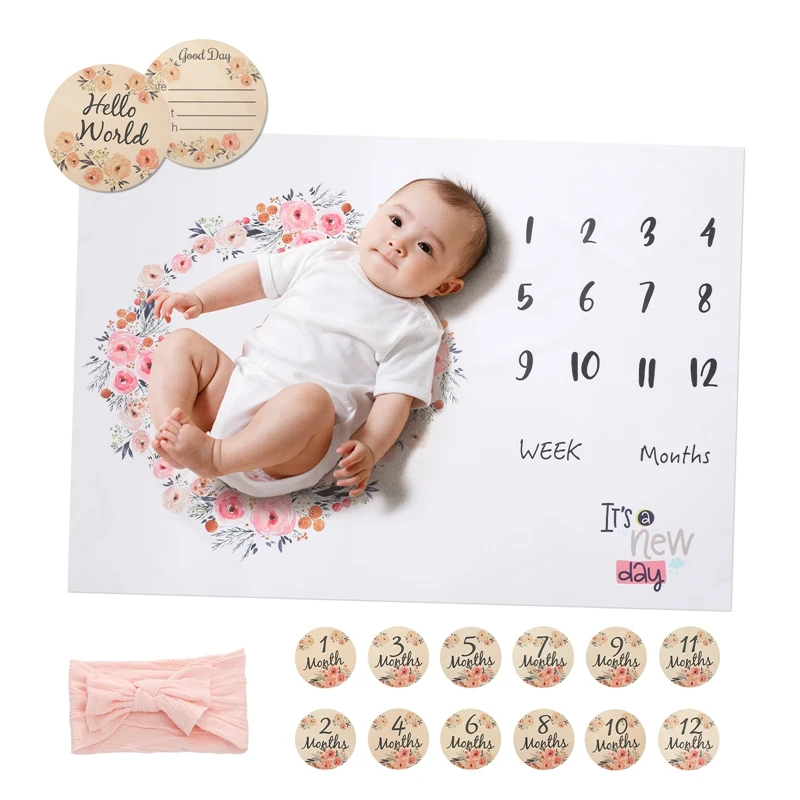 Conjunto de accesorios para fotografía de bebé, conjunto de accesorios para foto, manta de fondo, diadema, traje, paño, calendario, 1 Set