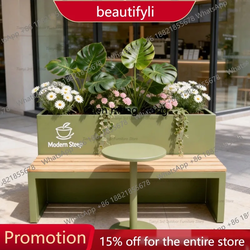 

01A Nordic Creative Iron Art Flower Box Bench Modern Design Flower Bed Seat Partition Planter Box Outdoor Furniture Jardín