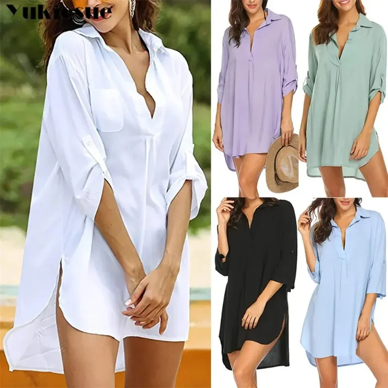 New Fashion Leisure Summer Women Swimsuit Cover Ups Shirts Ladies Bathing Suit Cover Ups Mini Dress Bikini Beachwear T-shirts