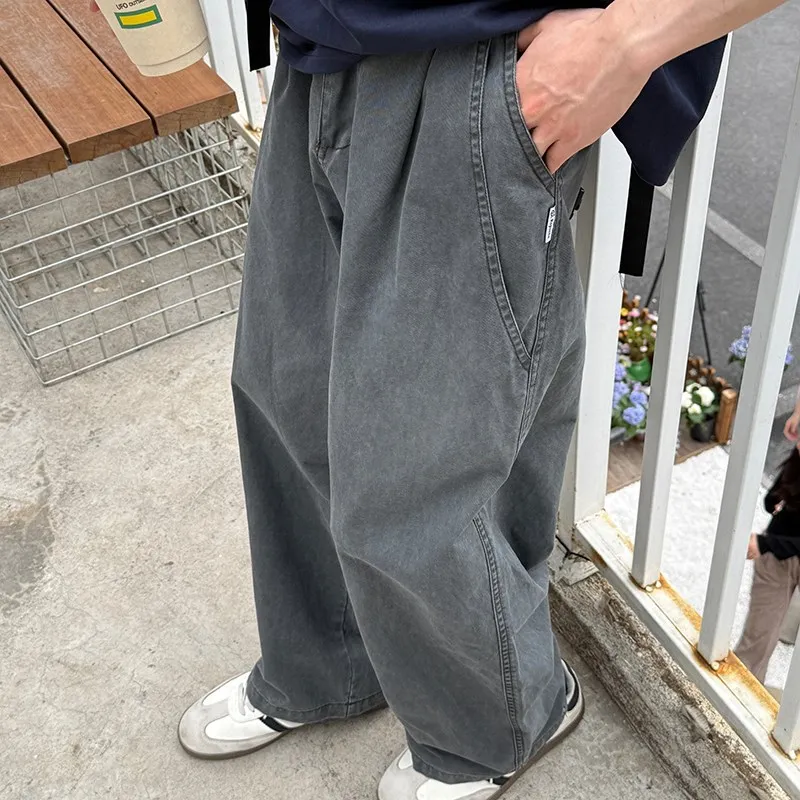 

ey Casual Pants for Men Spring Autumn Loose Fit Multi-ket Versatile Daily Wear Straight Leg Cotton Long Trousers