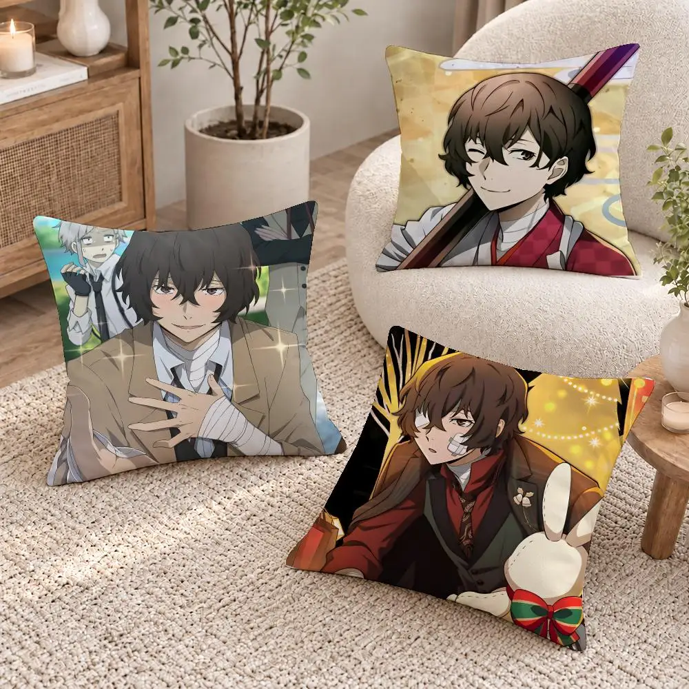 Hot Anime Bungo Stray Cushion Cover Washable Short Plush Pillowcase, Wrinkle Resistant Cushion Cover for Bedroom Decor Gift