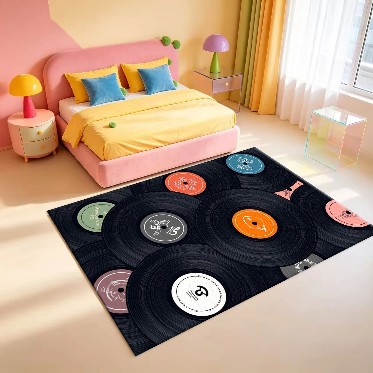 Vintage Vinyl Record Music Retro Art Carpet Flooring Classic Music Theme Area Rug For Home Indoor Floor Decoration