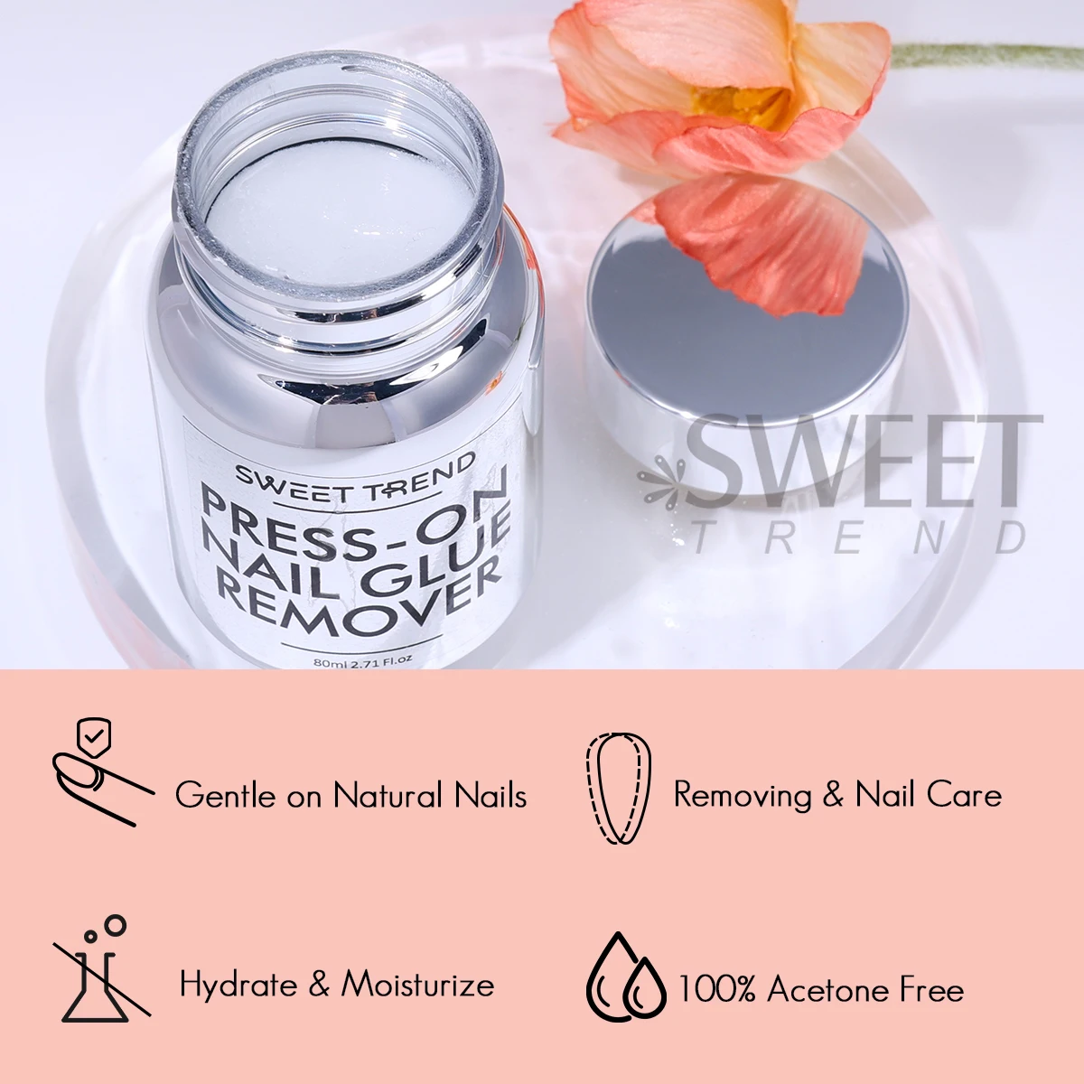 80ml 프레스온 네일 스펀지 리무버 솔루션, 빠른 젤 폴리쉬 네일 디본더, 부드럽고 쉬운 인조 네일 팁 제거 도구, 매니큐어 데코