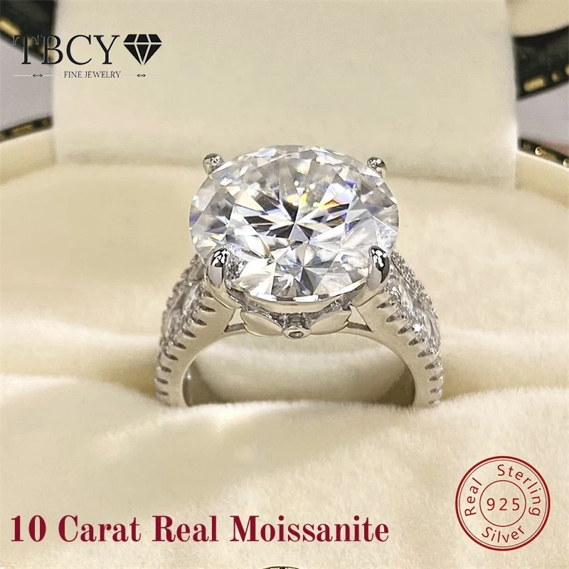 

TBCYD 14mm10CT D Color Moissanite Rings For Women GRA Certified S925 Silver 18k Gold Plated Sparkling Wedding Band Fine Jewelry