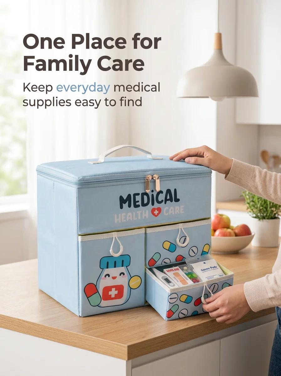 Portable Cartoon First Aid Kit Large Capacity Drawer Medical Storage Box Oxford Fabric Home Medicine Organizer Emergency Bag view 6