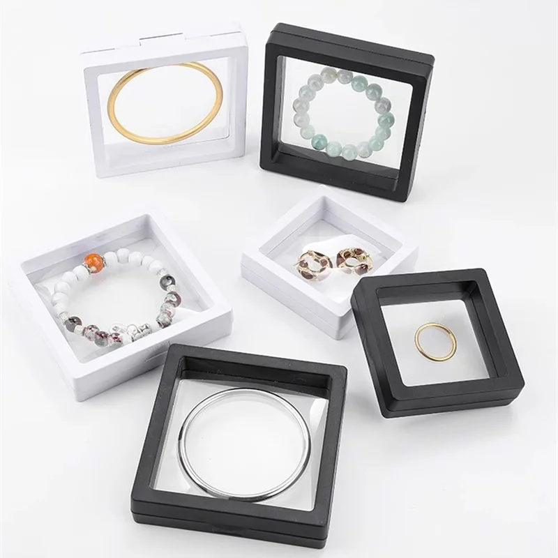 صندوق تخزين المجوهرات أداة عرض عائمة شفافة التعبئة والتغليف حلقة قلادة عملة صندوق تخزين قابل للجمع مجوهرات اكسسوارات #5