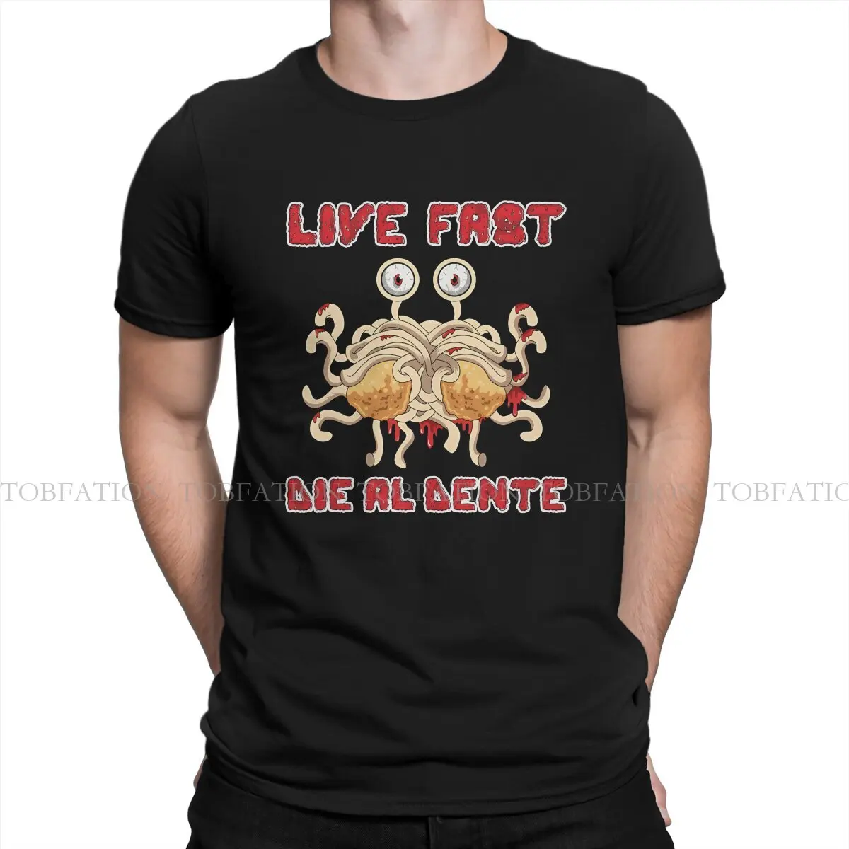 Flying Spaghetti Monster Creative TShirt for Men Live Fast Die Al Dente Pure Cotton T Shirt Birthday Gifts Streetwear 6XL