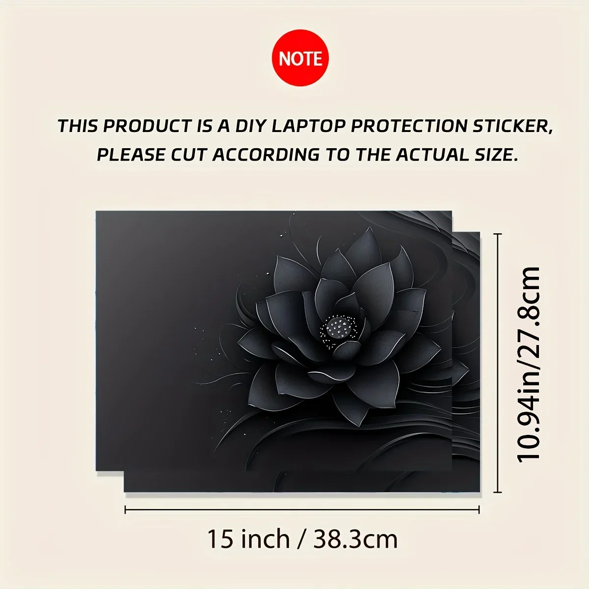 Vinyl laptop shell black lotus sticker, 2 pieces/set, scratch resistant DIY art protective cover, suitable for HP, Dell, Lenovo
