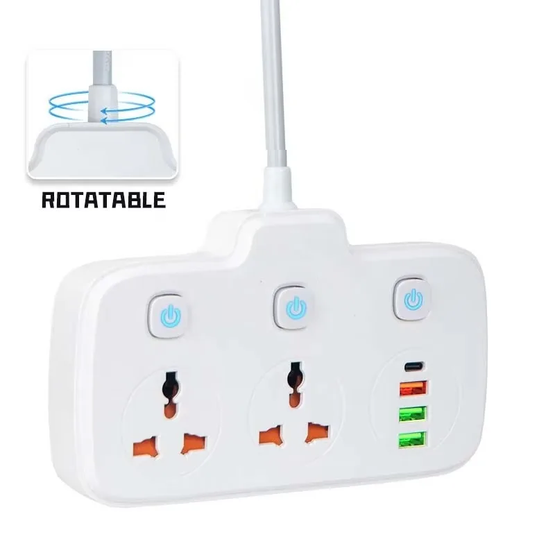 China Power Strips - 3USB-1 Type C - 2 Outlet  Independent Switch Type Socket Extension Cord