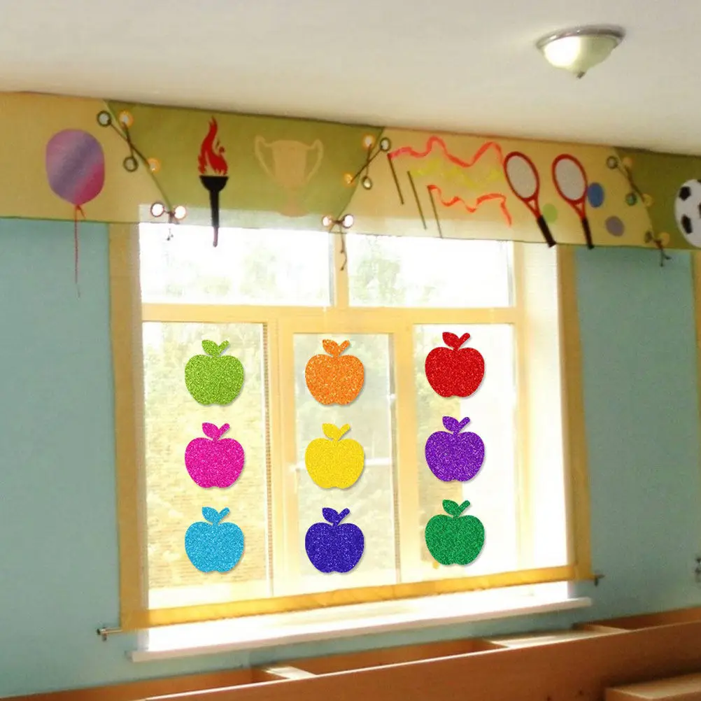 9Pcs Apple Decor Hanging Ornaments Colorful Classroom Decorations Multifunctional Teaching Cards Garland for Kindergarten School