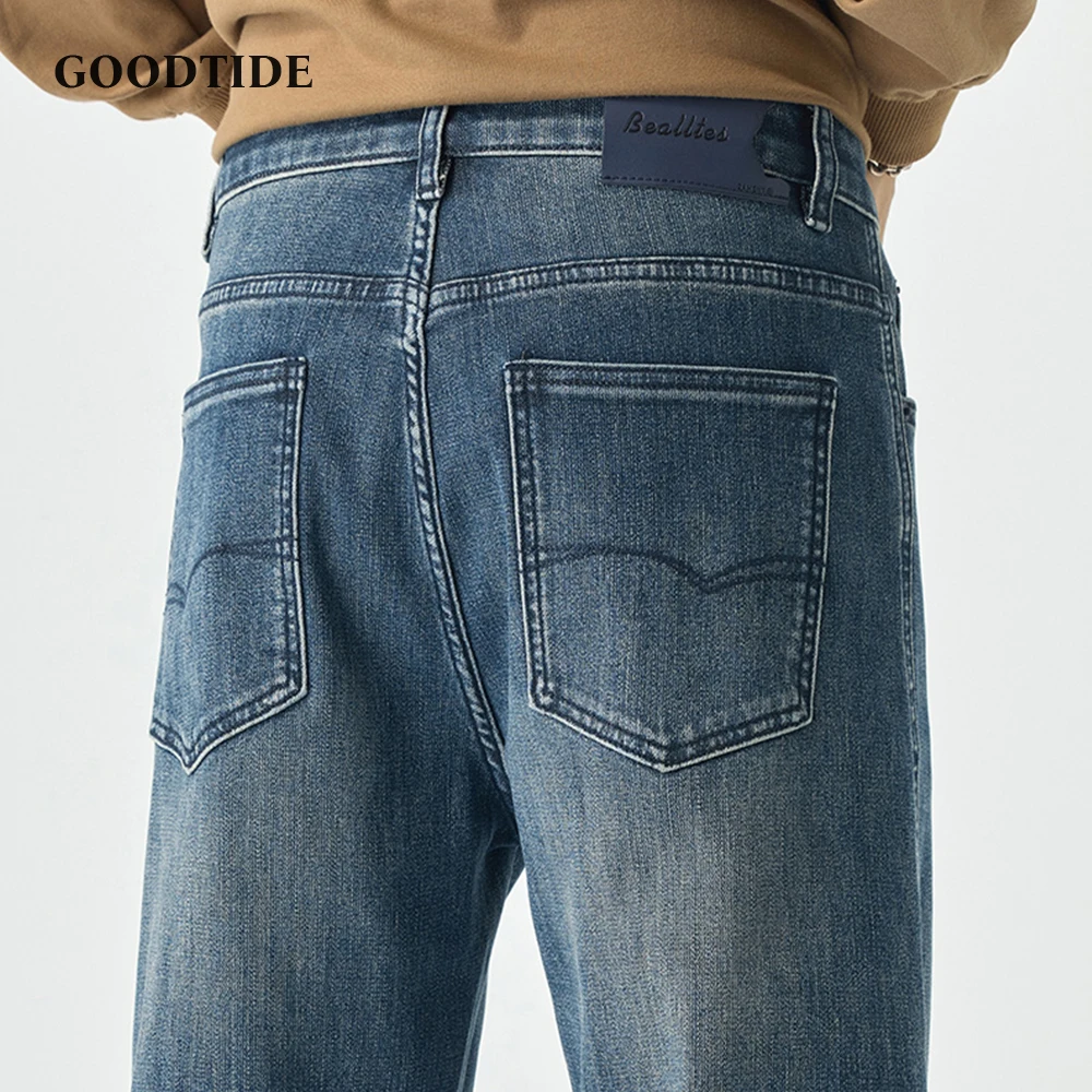 Fashionable Men's Washed Straight Jeans 2025 Autumn New Old Vintage Embroidered Striped Pattern Casual Denim Trousers Size 28-40