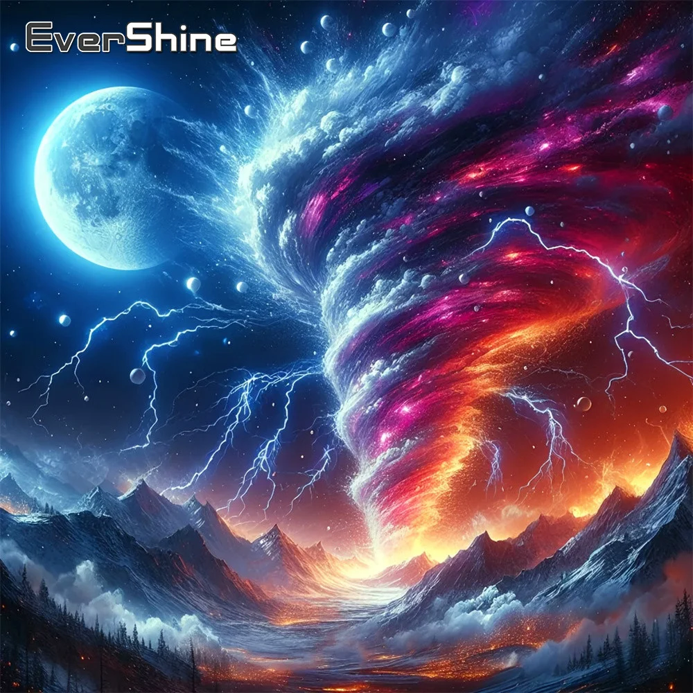 Evershine Full Square Diamond Painting Tornado Picture Rhinestones Embroidery Landscape Mountain Diamond Mosaic Moon Wall Art
