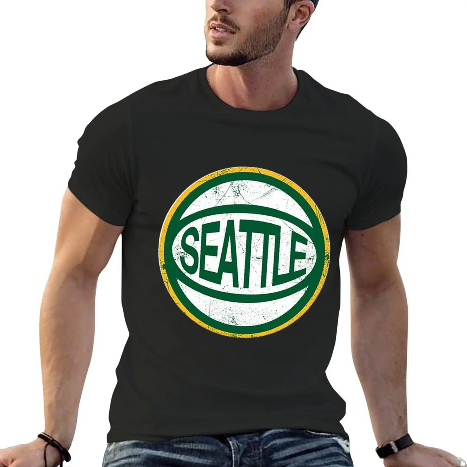 Seattle Retro Ball - Green 2 T-Shirt tees boys whites sublime Aesthetic clothing mens t shirts