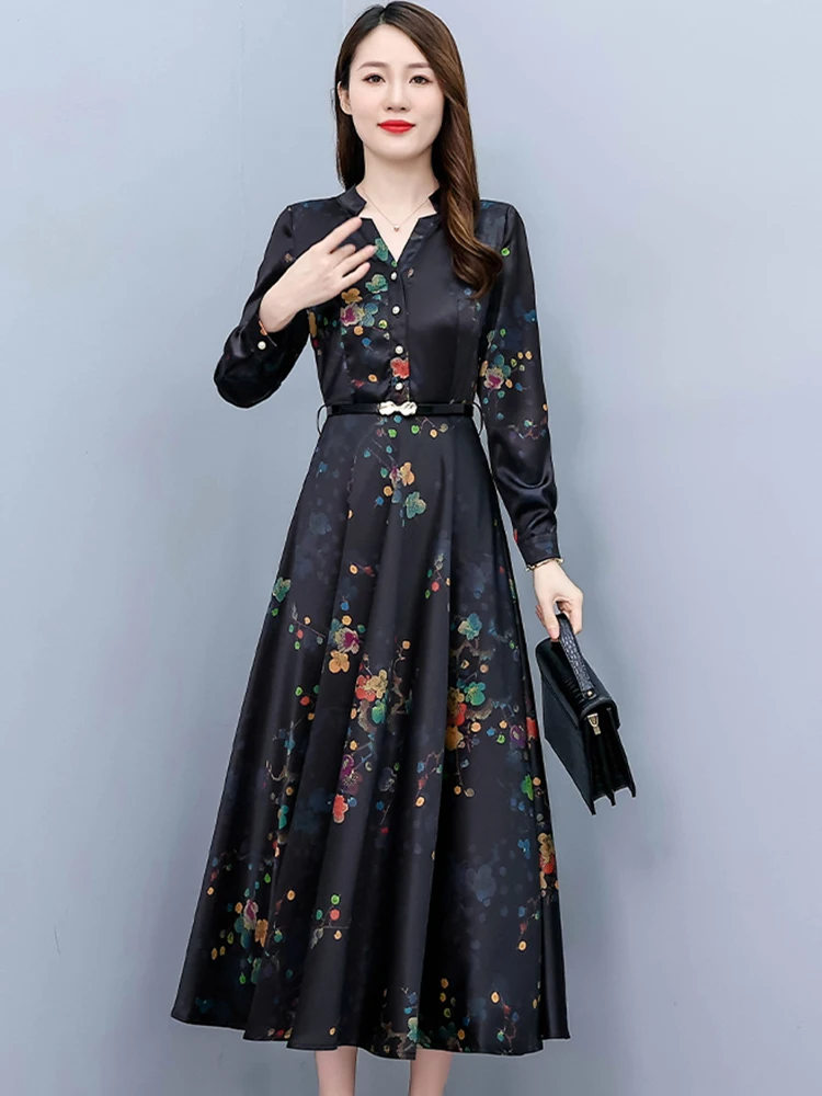2024 Black Floral Acetate Satin Midi Dress Spring Autumn V-Neck Luxury Prom Maxi Vestido Women Vintage Bodycon Party Night Dress - AliExpress 200000345 2024 Black Floral Acetate Satin Midi Dress Spring Autumn V-Neck Luxury Prom Maxi Vestido Women Vintage Bodycon Party Night Dress - AliExpress 200000345
