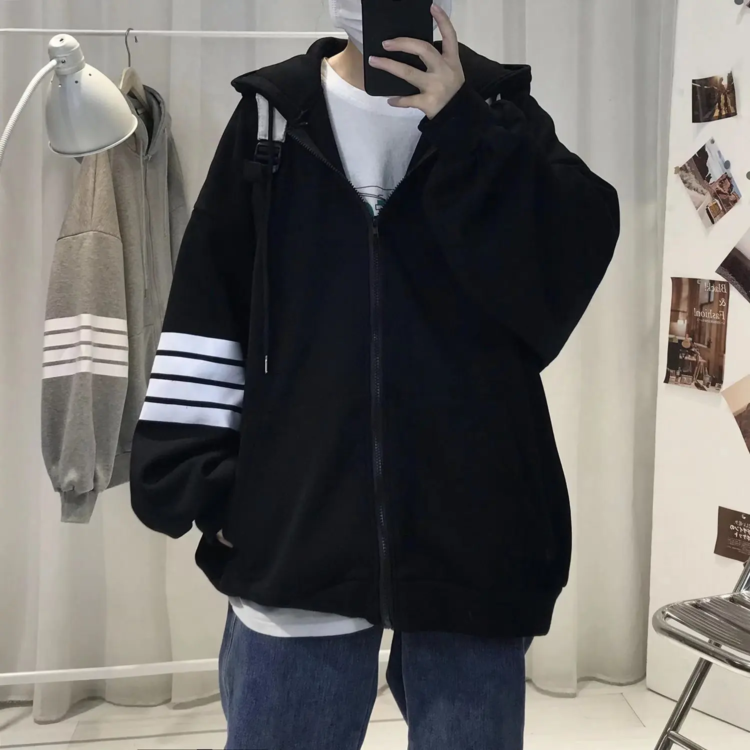 

Men's Oversized Hoodie Cardigan Fce Lined Spor Hong Kong Sle Casual Jaet Autumn Winter Zipper Closure Long Sve Coat
