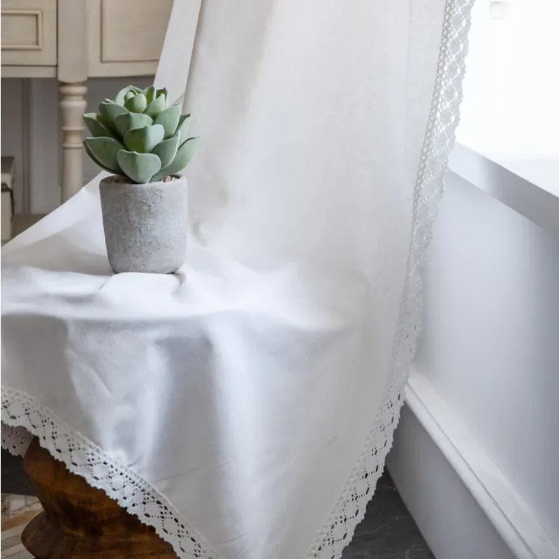 

Cotton Linen Boho Solid Window Curtain with Lace Blackout Valance for The Luxury Living Room Curtains for Living Room