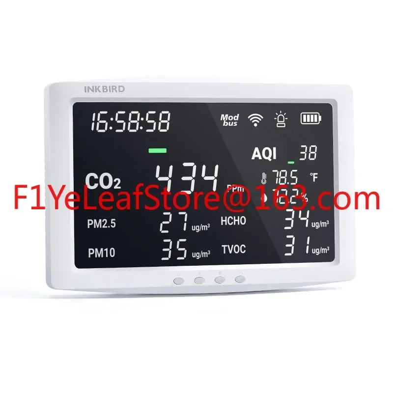 WiFI IAQM-128W 8-In-1 Air Quality Monitor for CO2, PM2.5, PM10, TVOC, HCHO, AQI, temperature, humidity